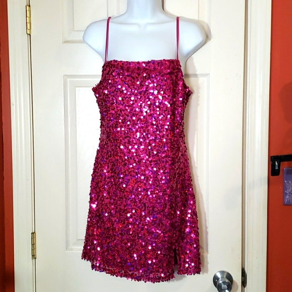 COPY - Wild Fable Pink sequined spaghetti strap mini slip dress - Picture 1 of 9